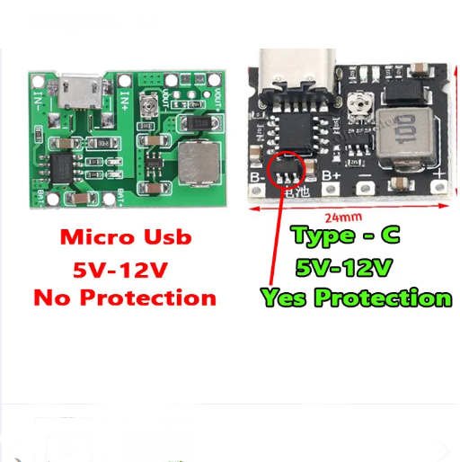 Premium Quality - J5019 Li-ion 3.7/4.2 Volt Battery Charger Board + DC-DC Step Up Type C Micro USB With Battery Protection