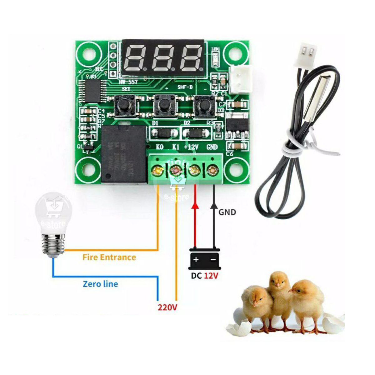 W1209 dc 12v ডিজিটাল কুল/হিট টেম্প থার্মোস্ট্যাট থার্মোমিটার তাপমাত্রা নিয়ন্ত্রক অন/অফ সুইচ-50 ° c-110 তিন ডিজিটের লাল led টিউব