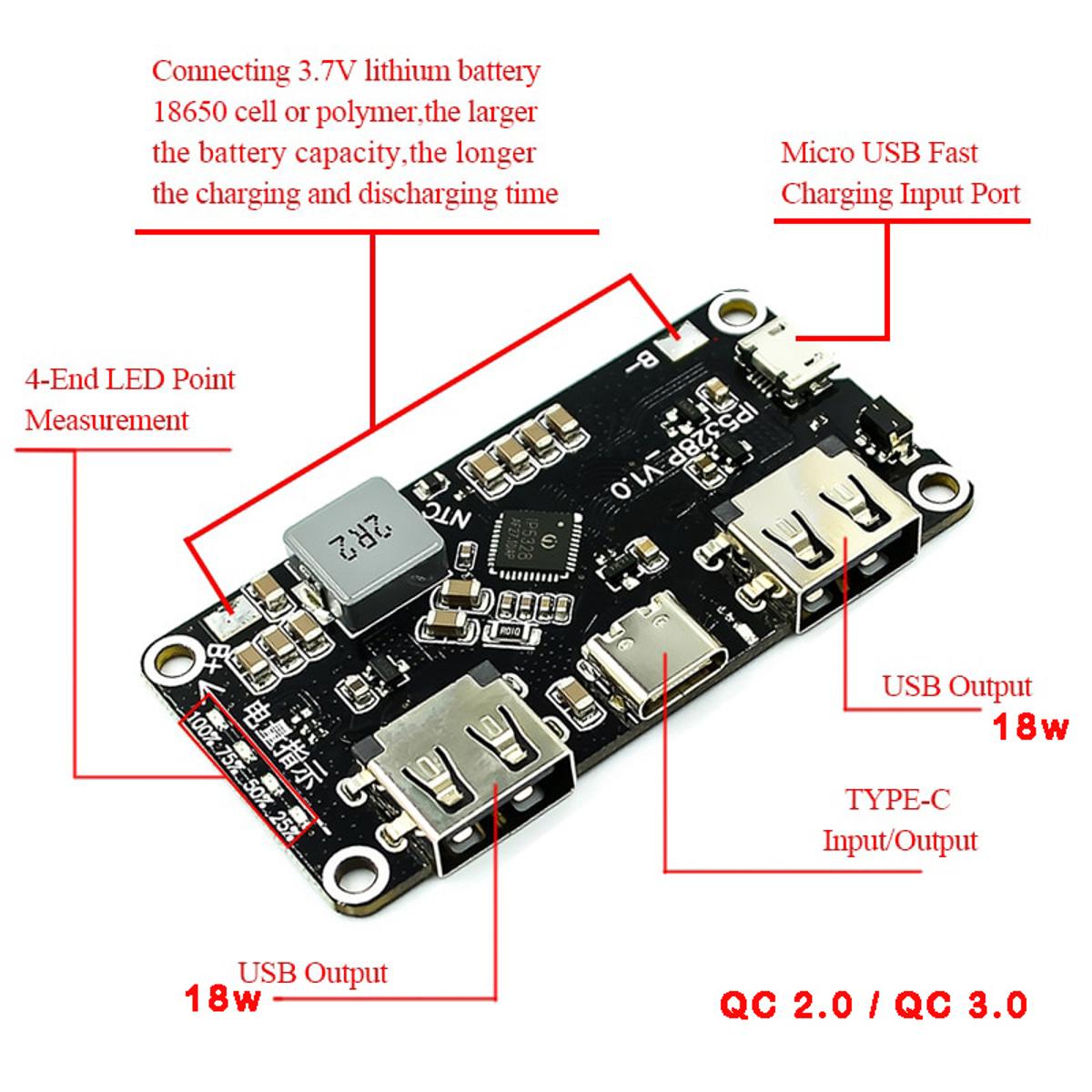 IP5328P Dual USB Power Bank Circuit Type-C 3.7V to 5V 9V 12V Step up Fast Quick Charger Circuit Board QC2.0 QC3.0 - Versatile Quick Charging Solution